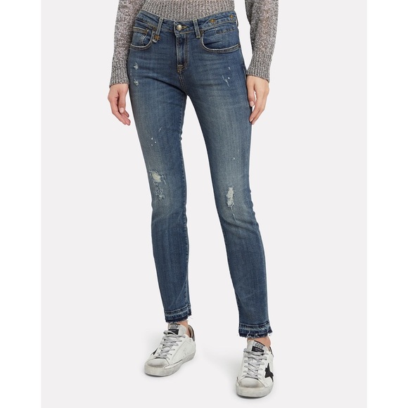 R13 Alison Skinny Jeans Strummer Blue Raw Hem Distressed - Picture 1 of 11
